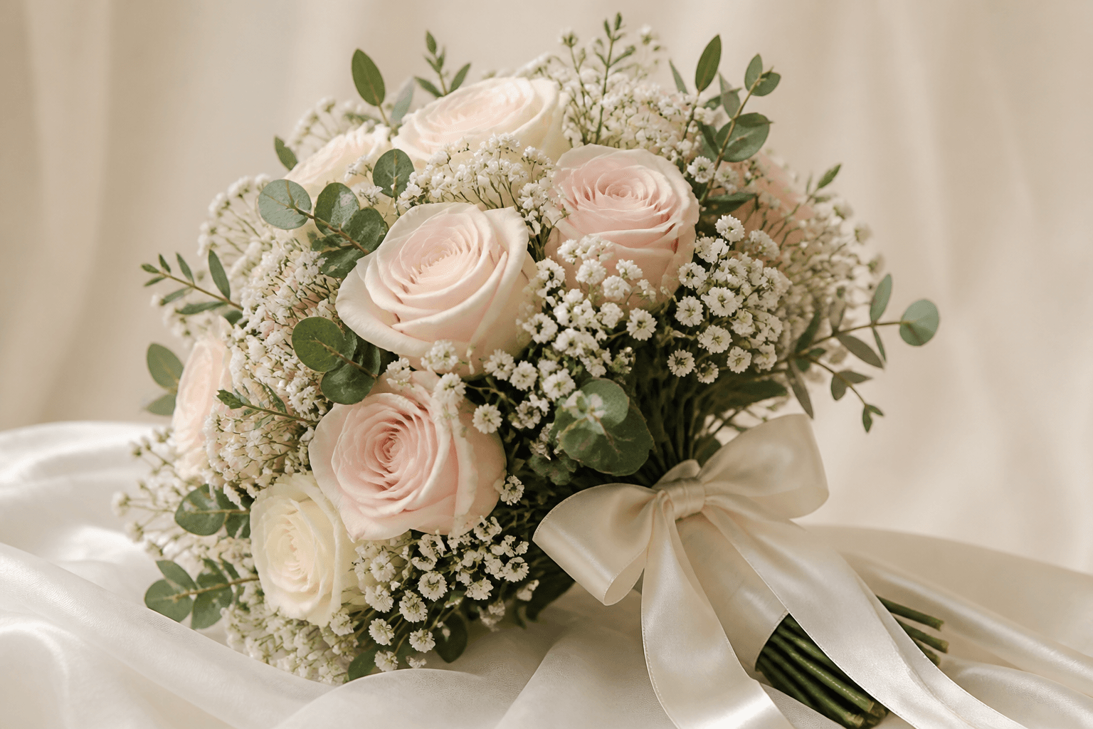 Bridal bouquet with soft romantic flowers